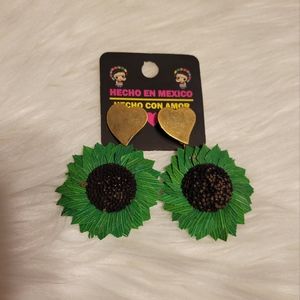 Arete artesanal girasol hoja de maíz